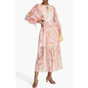 Maje Riso Floral Flower Cutout Dress Chiffon Maxi 40 3 Large 8-10 wedding guest